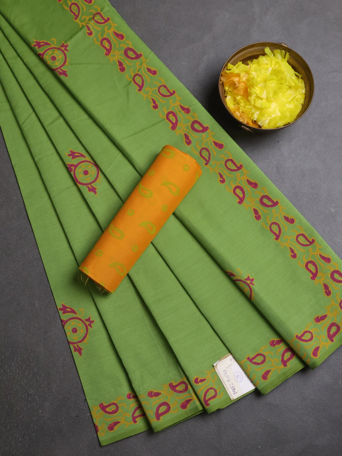 Semi Silk Cotton Saree - Light Green and Yellow